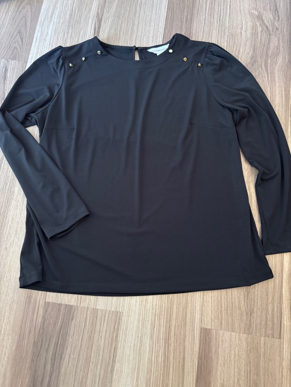 Liz Claiborne Black Long Sleeve Top with gold Shoulder Studs